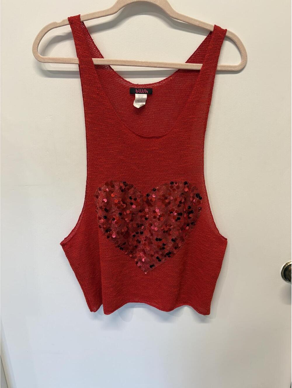 Blush Red Sequin Heart Racerback Tank Top Size Large
